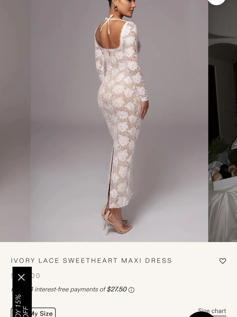 JLUXLABEL Ivory Lace Long Sleeve sweetheart Midi Dress - Picture 4 of 4